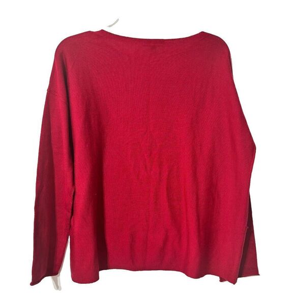 Eileen Fisher Womens Ripped Blouse Top Red Small Long Sleeve Pullover Round Neck - Picture 2 of 5